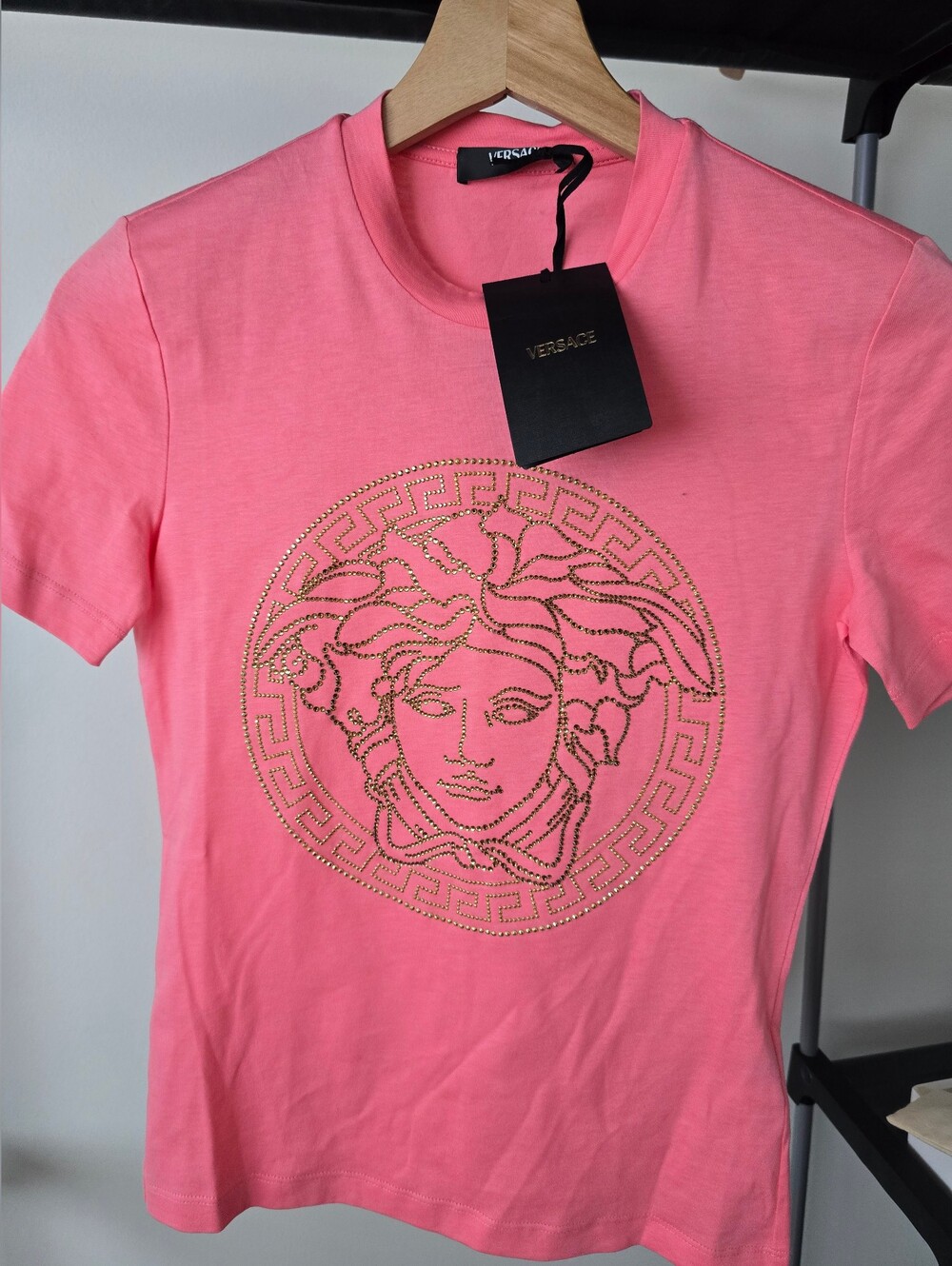 NWT Versace Crystal Medusa Pink Cotton T-Shirt Size 36 / XS